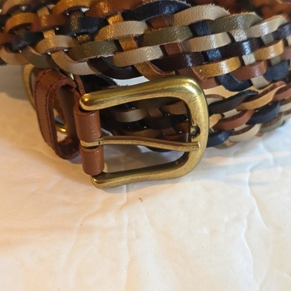 Womens Multi-Color Leather Woven Braided Belt Gold Buckle Sz.S/M main image 4